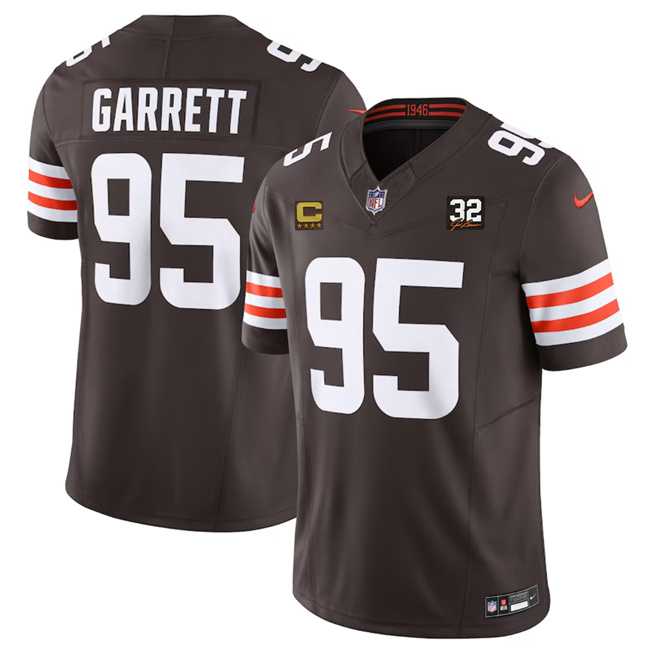 Men & Women & Youth Cleveland Browns #95 Myles Garrett Brown 2023 F.U.S.E. With 4-Star C Patch And Jim Brown Memorial Patch Vapor Untouchable Limited Football Stitched Jersey->cincinnati bengals->NFL Jersey